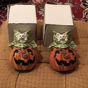 Pumpkin with Kitten Candle holders (set of 2)